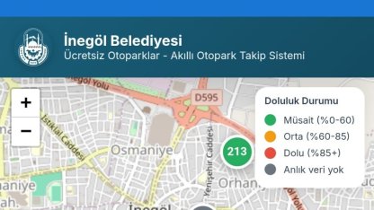 İnegöl’de ücretsiz otoparkların anlık doluluk oranı artık mobil uygulamada