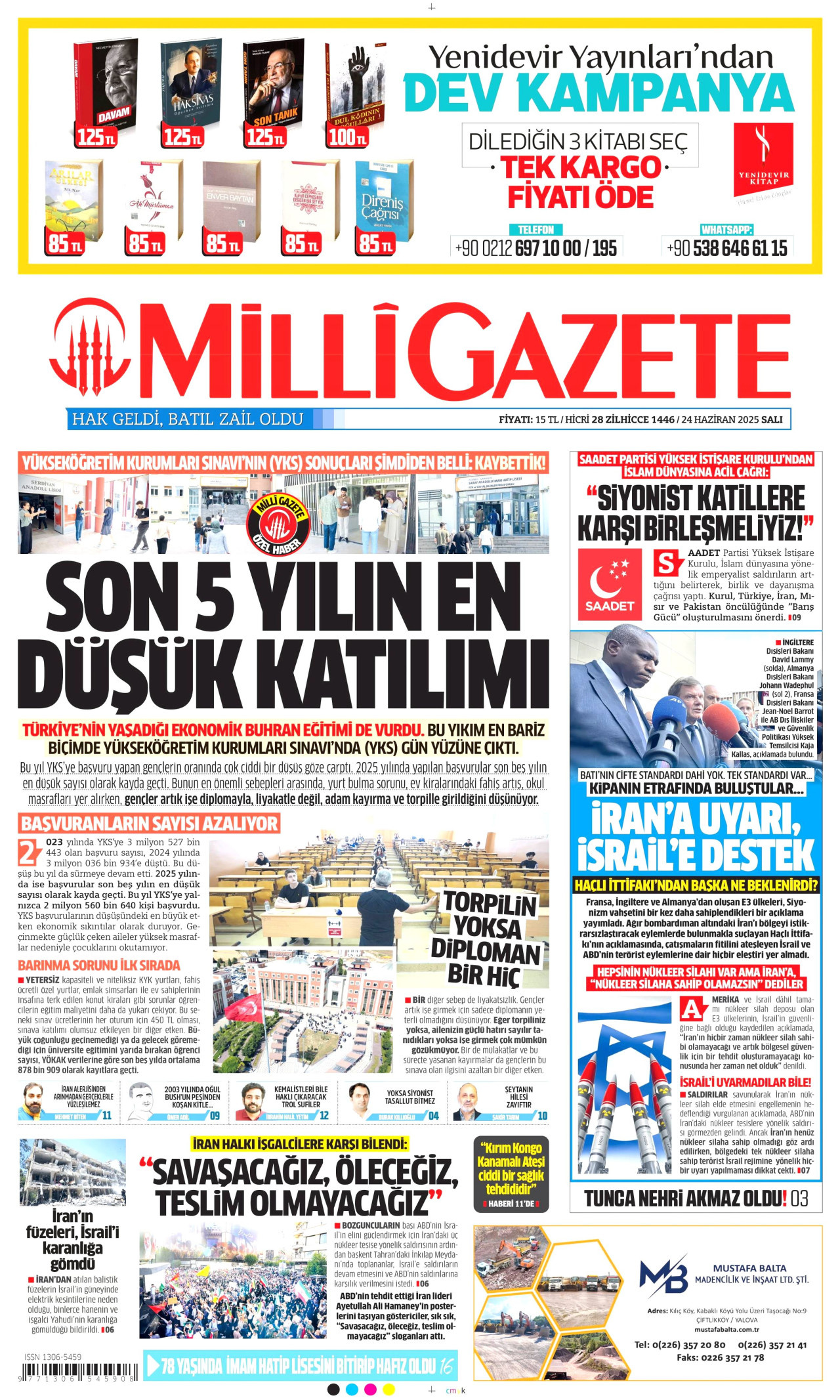 MİLLİ GAZETE Gazete Manşeti