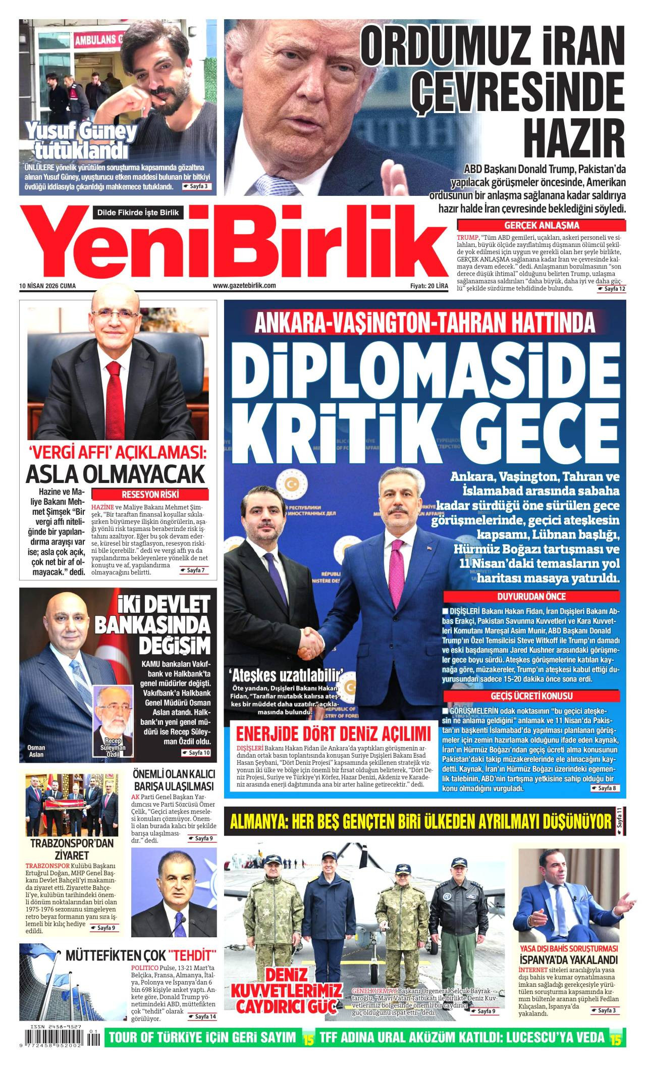 Yeni Birlik Gazetesi Gazete Manşeti