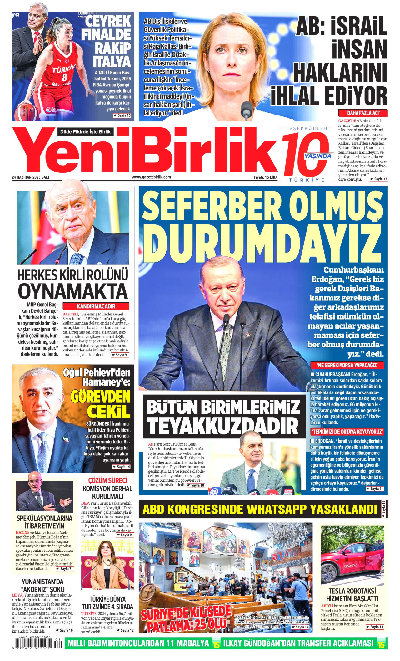 YENİBİRLİK Gazete Manşeti